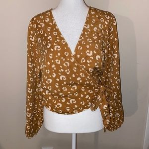Golden Yellow Cheetah Print Wrap Top